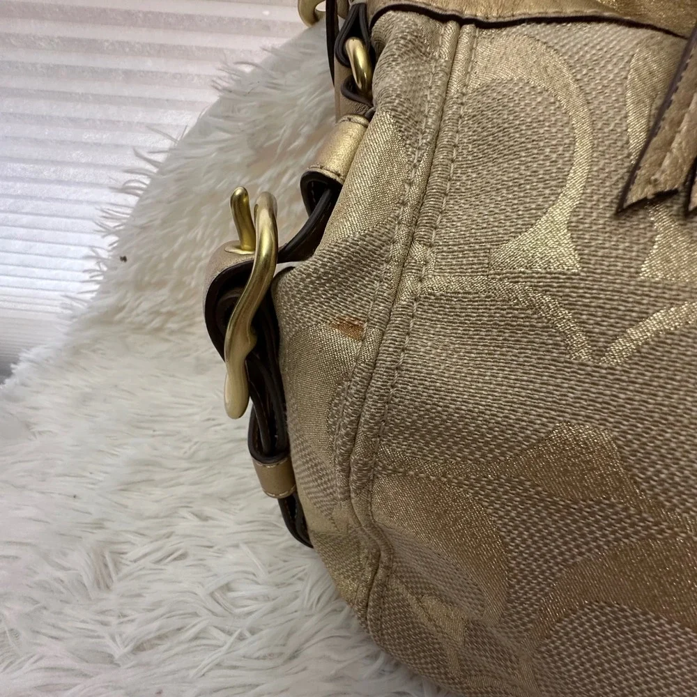 Coach Zoe Signature Metallic‎ Jacquard Print Large Hobo Bag Gold Leather Trims